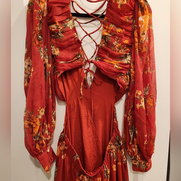 ASOS DESIGN soft pleated bodice maxi dress lace up back red floral print size 6 - Picture 10 of 13